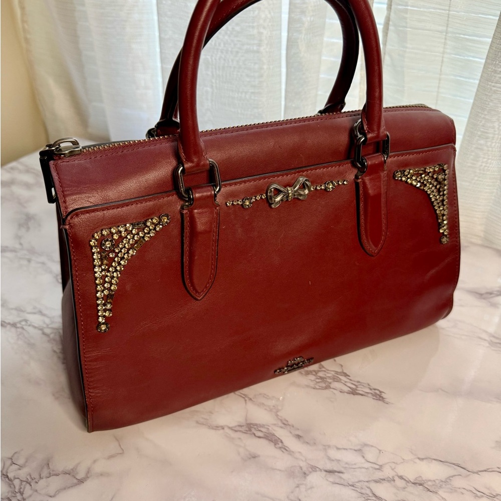 COACH x Selena Gomez Leather Crystal Embellished Bond Bag Satchel - Picture 8 of 11
